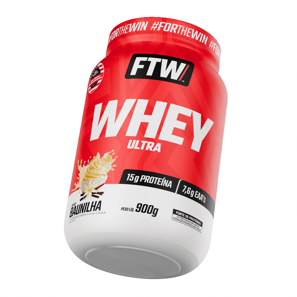 FTW Whey Ultra Protein pote 900 g baunilha — foto do catálogo; cálculo de referência: chocolate